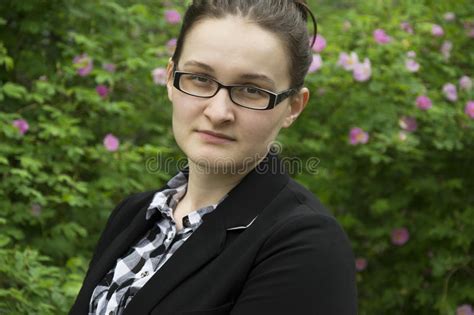 Beautiful Office Woman In Glasses Portrait Office Woman On Flow Stock