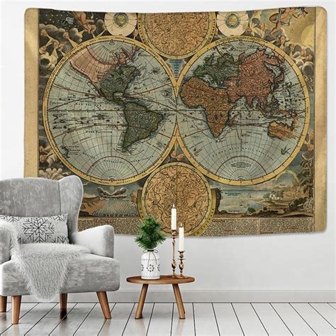 Vintage World Map Tapestry Ancient Roman Map Tapestry Wall Hanging