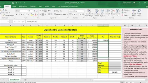 Games Spreadsheet 1 Excel 22 11 2017 13 10 05 Youtube