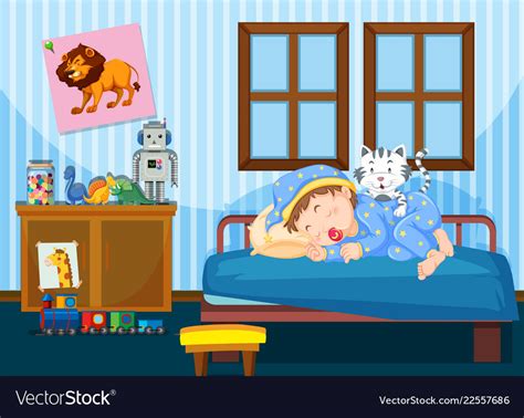 A Boy Sleeping In The Bedroom Royalty Free Vector Image