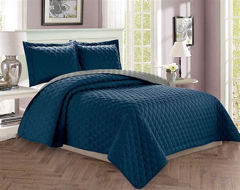 3 Piece Bedspread Coverlet Quilted Set With Shams Fullqueen Navy