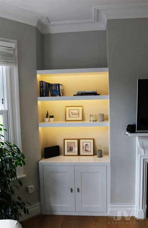 Alcove Shelves With Lights And Cabinets In The Living Room Jv Carpentry