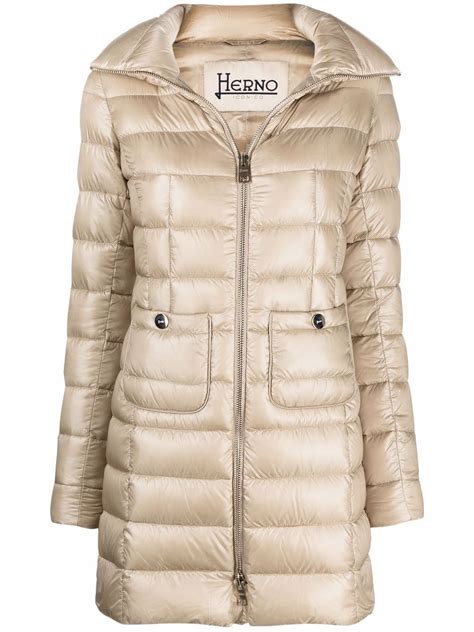 Light Beige Iconico High Neck Padded Coat From Herno Featuring Down Feather Filling High Neck
