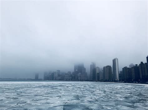 Frozen Michiganlake With Chicago Skyline Lost In Fog 10jan2018