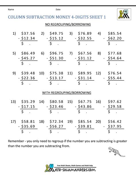 By using worksheets, students can have an interactive experience that helps them retain information longer. 4th Grade Subtraction Worksheets