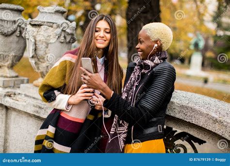 Multiracial Female Friends Taking Selfie Outdoor Stock Image Image Of Outdoor Mobile 87679139