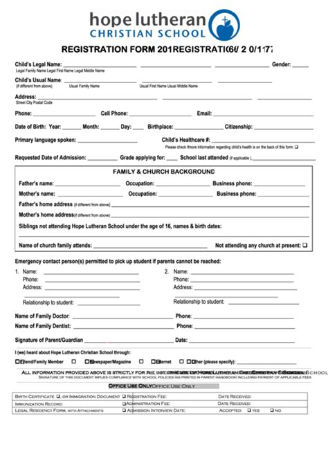 School Registration Printable Form Printable Forms Free Online