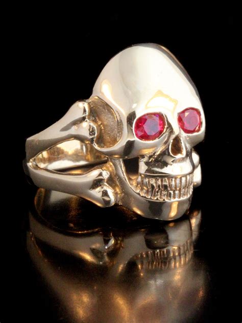 Large Skull And Crossbones Ring Ruby Eyes 14k Gold Marty Magic Store