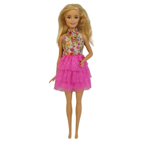 Mattel Barbie Fashion Doll Blond Hair Blue Eyes Pink Floral Sparkle Dress 11 5 34 Picclick