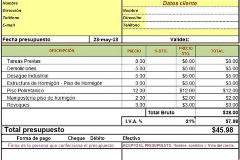 Formato De Presupuesto De Obra Excel Vrogue