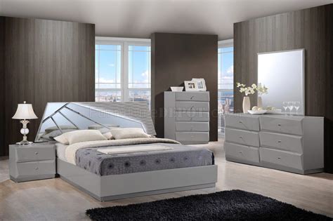 The interplay of wenge with light gray continues in the night stands, chest, and dresser. Barcelona Bedroom Set in Grey by Global