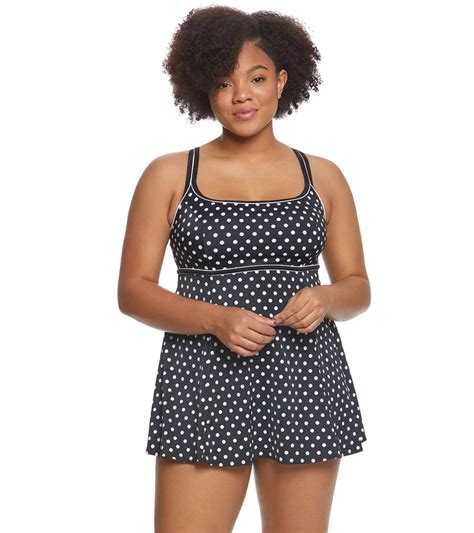 Longitude Plus Size Luna Dot Empire Swimdress At Free Shipping