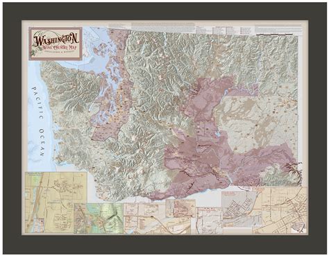 Framed Washington State Wine Regions Fifth Edition Vinmaps Wine