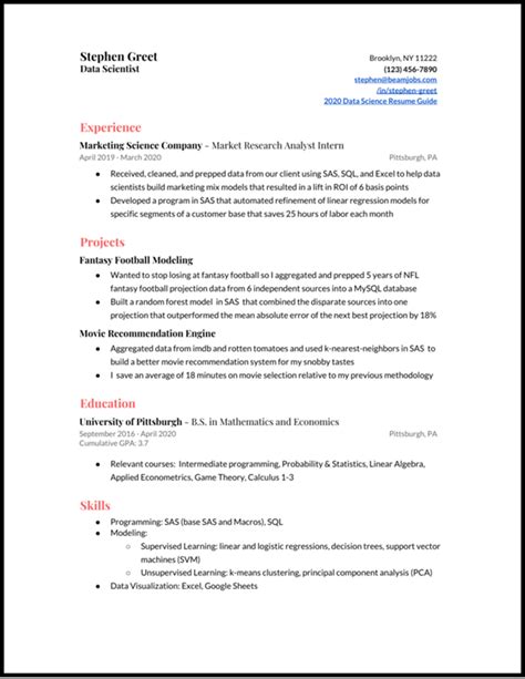 Data Scientist Resume Examples For Career Advice Tips For Job