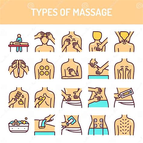 Types Of Massage Line Icons Set Isolated Vector Element Stock Vector Illustration Of Sign