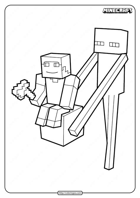 ⭐ free printable minecraft coloring book. Minecraft Enderman with Steve Coloring Pages