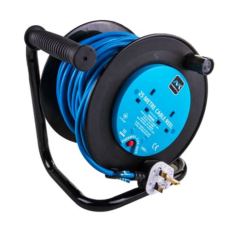 Masterplug 25m Mains Power Extension Cable Reel With 2 Sockets 10a 240v