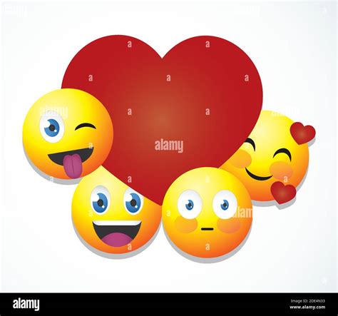 Red Heart With Cartoon Emojis Over White Background Colorful Design