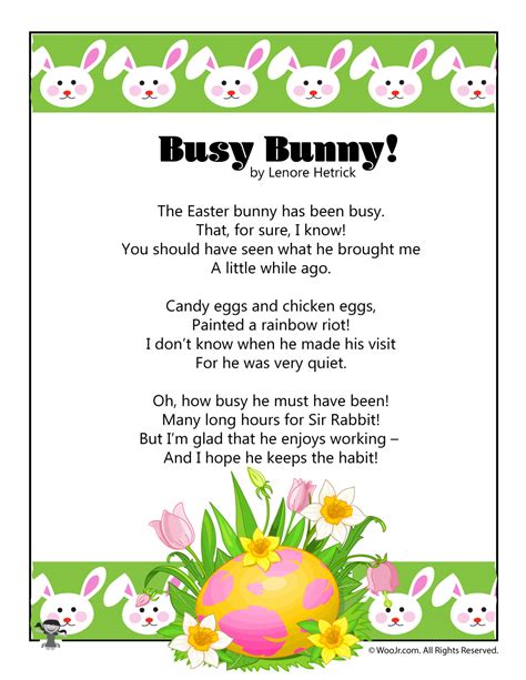 Busy Bunny Printable Poem Woo Jr Kids Activities Childrens