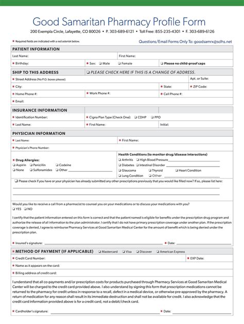 Good Samaritan Pharmacy Profile Form Scl Health System Fill Out