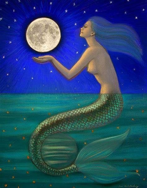 Full Moon Mermaid By Sue Halstenberg Mermaid Painting Mermaid Canvas