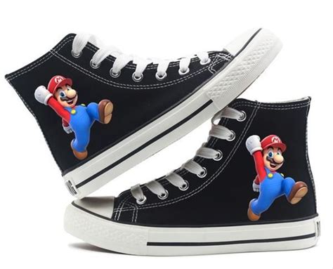Cute Super Mario Bros Mario Shoes High Top Canvas Flat Sneakers