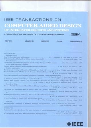 Camarda, in computer aided chemical engineering, 2014. IEEE Transactions on Computer-Aided Design of Integrated ...