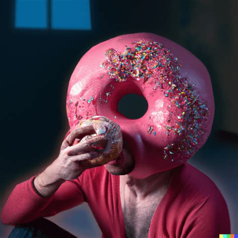 Man With Giant Donut Head Eating A Donut Dalle2