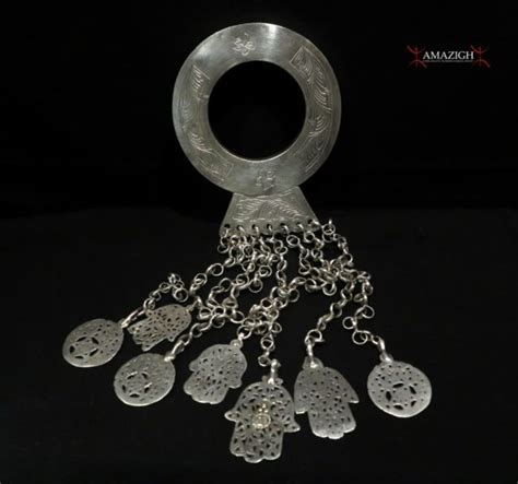 Old Huge Silver Belt Loop Holga 7 Amulets Tunisia Amazigh