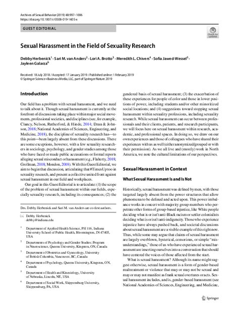 Pdf Sexual Harassment In The Field Of Sexuality Research Sari Van Anders