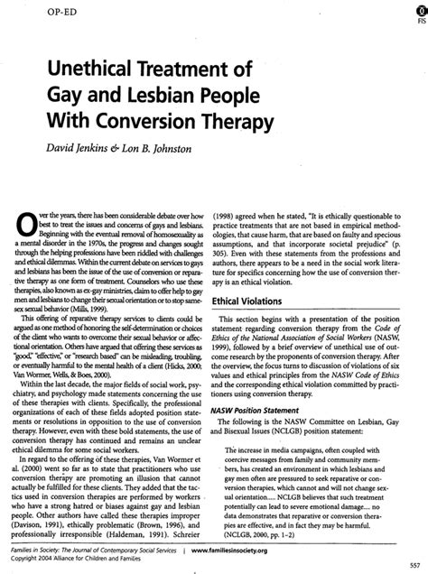 unethical treatment of gay and lesbian people with conversion therapy david jenkins lon b