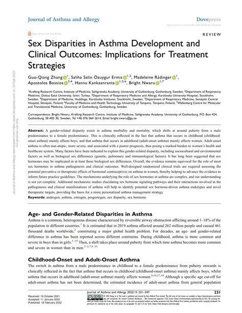 Pdf Sex Disparities In Asthma Development And Clinical Outcomes