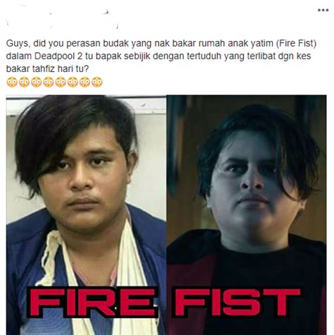 Itu yang layak dikatakan kepada suspek kes bakar tahfiz darul quran ittifaqiyah. "Suspek Bakar Pusat Tahfiz Muncul Dalam Filem Deadpool2 ...