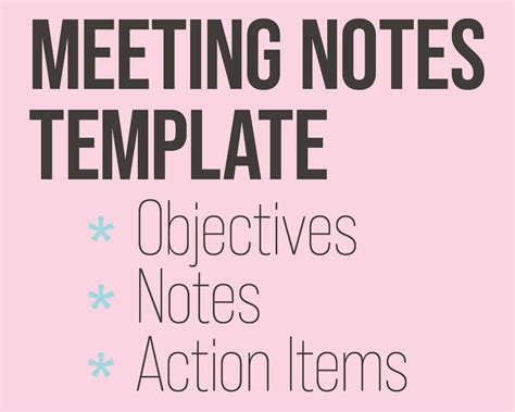 Meeting Notes Template With Action Items Section Pastel Etsy