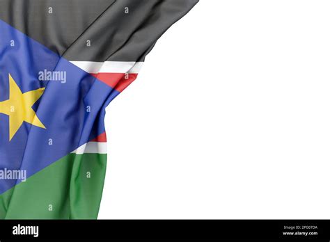 bandera de sudán del sur en la esquina sobre fondo blanco renderizado 3d aislado fotografía de