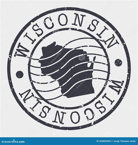 Wisconsin Stamp Postal Map Silhouette Seal Passport Round Design