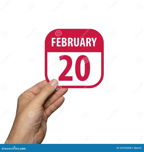 February 20th Day 20 Of Monthhand Hold Simple Calendar Icon With Date