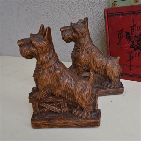 Vintage Scottie Dog Wood Bookends Pair Syroco