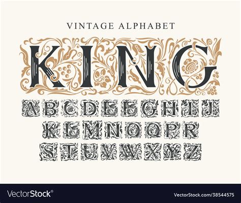 Lettering King And Set Vintage Alphabet Letters Vector Image