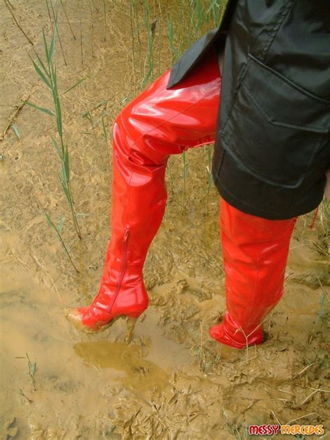 Red Thighboots In The Mud Muddy High Heels Shiny Hot Sex Picture