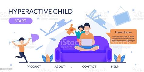 Flat Landing Page For Help With Hyperactive Child Stock Illustration
