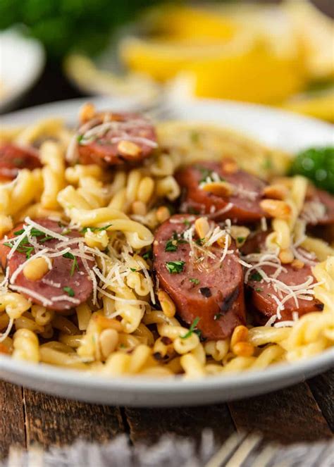 In a large, nonstick skillet, heat olive oil over medium heat. Grilled Smoked Sausage and Browned Butter Pasta made using ...