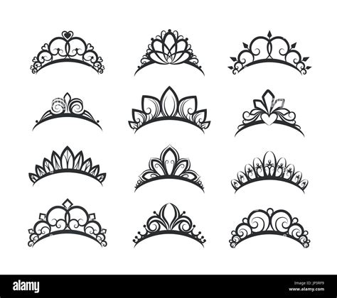 Vector Tiara Set Beautiful Queen Tiaras Or Princess Crown Silhouettes