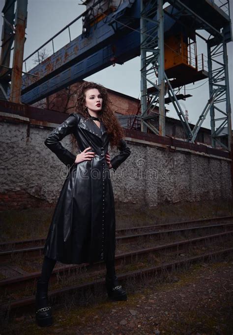 Fashion Shot Portrait Of Pretty Rock Girl Informal Model In Leather
