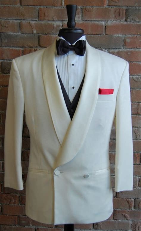 Mens 44l Vintage Classic Ivory Double Breasted Dinner Jacket