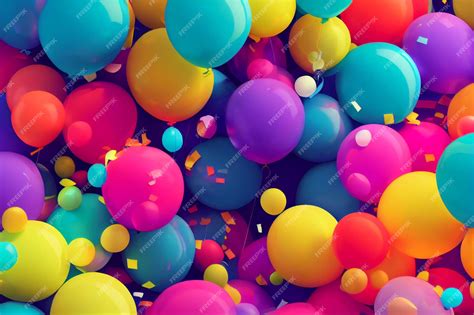 Premium Photo Wallpaper Background Of A Birthday Colorful Balloons Confetti And Birthday Party
