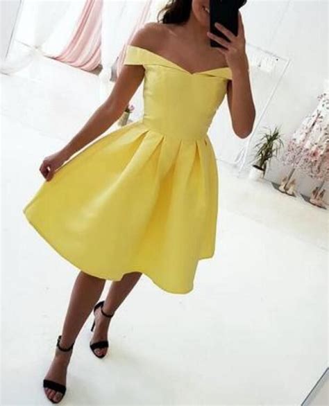 Yellow Simple Off The Shoulder Short Homecoming Dress Simple Party