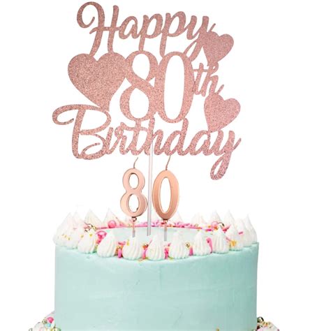 Buy Happy 80th Birthday Cake Topper Rose Gold Glitter 80th Birthday