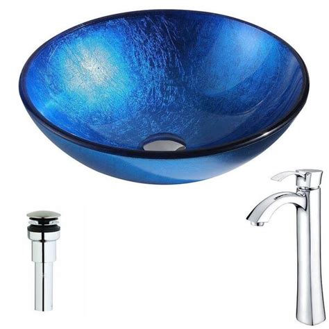 Anzzi Clavier Series Deco Glass Vessel Sink In Lustrous Blue With