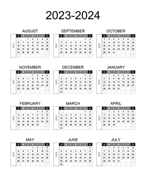 Yearly Calendar 2023 2024 Free Calendarsu